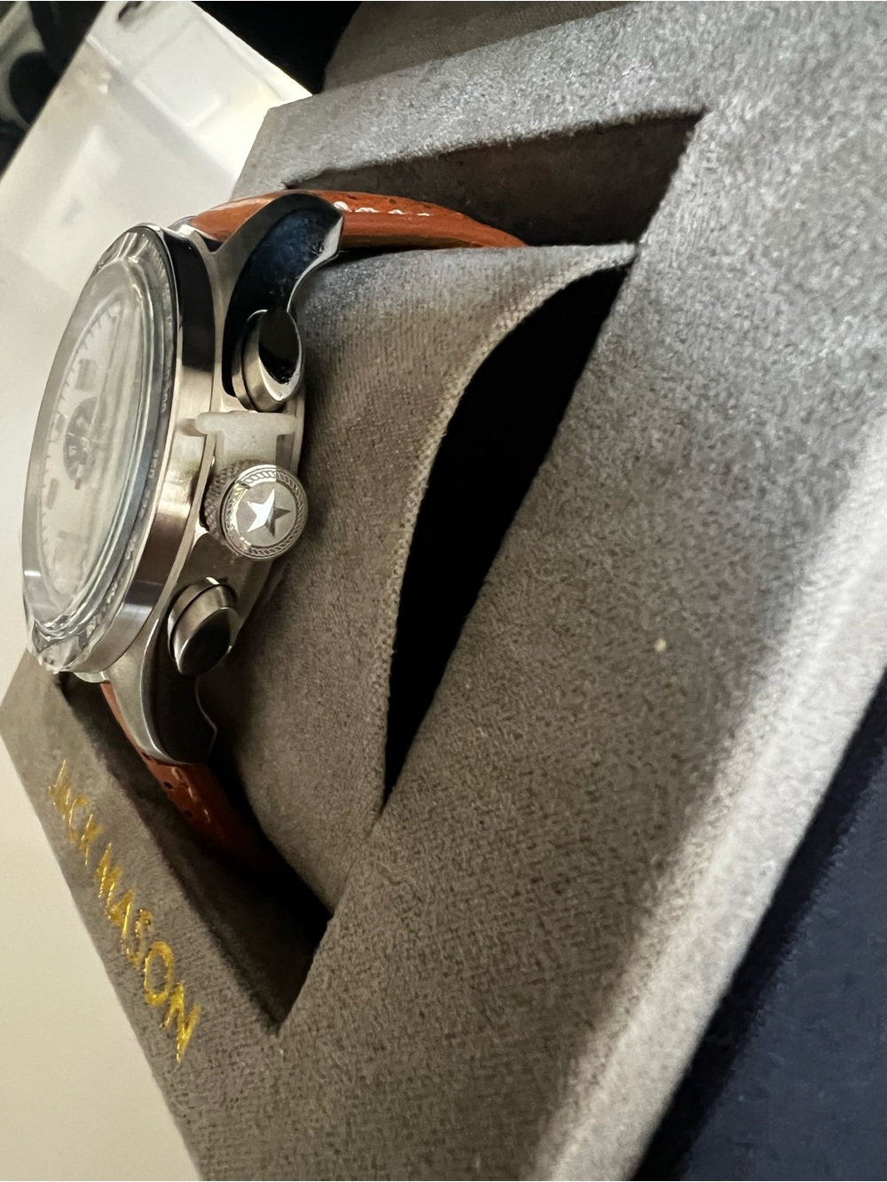 Men’s Jack Mason White/Blue Dial Chronograph Watch with Brown Leather Strap - Picture 3 of 12